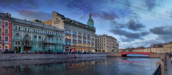 Санкт Петербург Росія Лютого 2020 Широкоформатна Панорама Набережної Річки Мойка — стокове фото