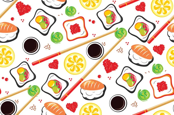 O sushi japonês de frutos do mar rola sem emenda. Alimentos tradicionais . —  Vetores de Stock