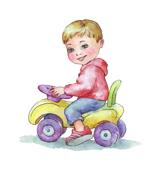 Niño pequeño conduciendo coche de juguete grande —  Fotos de Stock