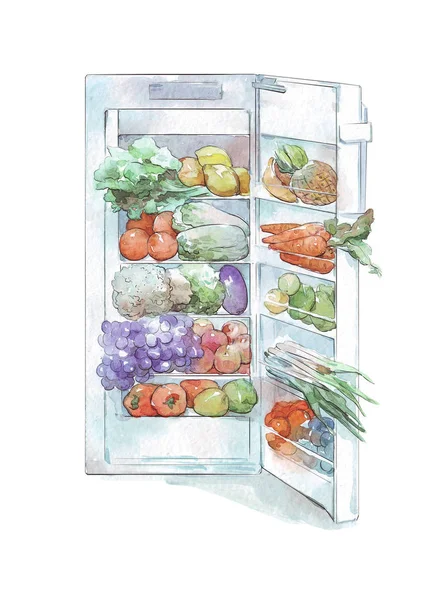 冰箱里装满了素食 — 图库照片