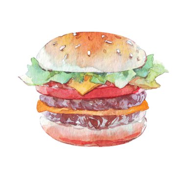 Beyaz üzerine izole edilmiş hamburger sanatı
