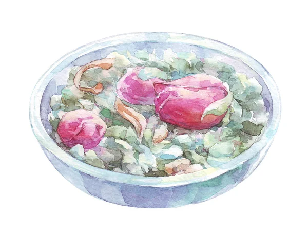 Floral tea with rosebuds watercolor art — Stock Photo, Image