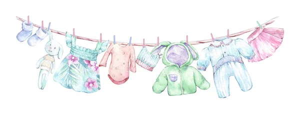 Set van kinderkleding aquarel geïsoleerd — Stockfoto