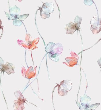 Gelincik çiçekli kusursuz desen suluboya sanat