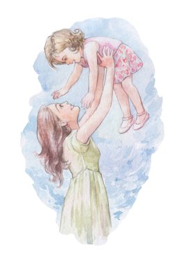 Mutlu anne kızını kucaklıyor.