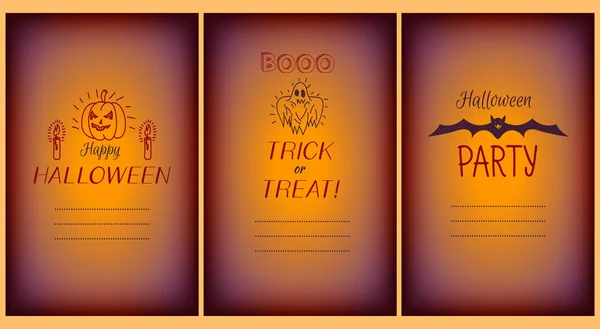 Halloween tarjetas de felicitación vector conjunto con garabatos — Vector de stock