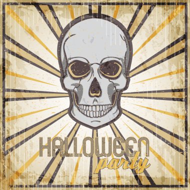 Cadılar Bayramı partisi vintage tasarım şablonu kartı, poster, afiş kafatası ile için.