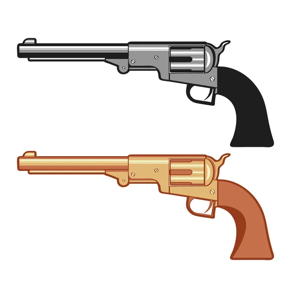 Pistola Vector Revolver de plata y oro aislada en blanco . — Vector de stock