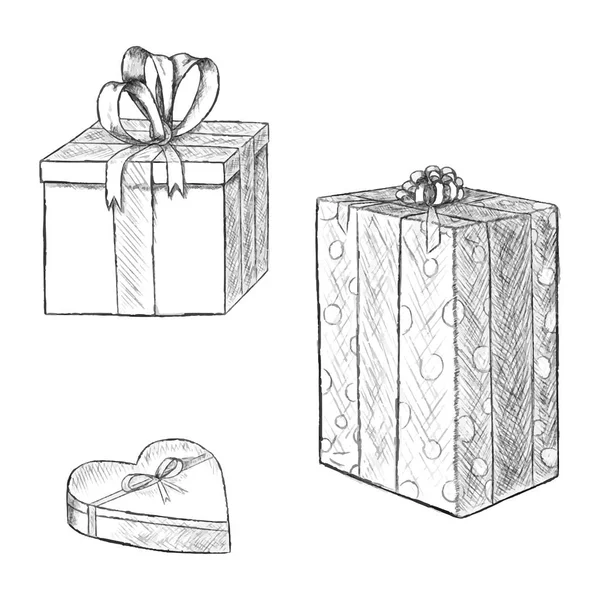 Pen vintage sketch - hand drawn gift boxes. — Stock Vector