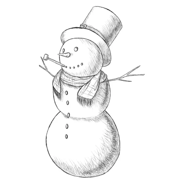 Illustration vectorielle de stylo dessinée à la main de Noël bonhomme de neige avec tuyau, style vintage . — Image vectorielle