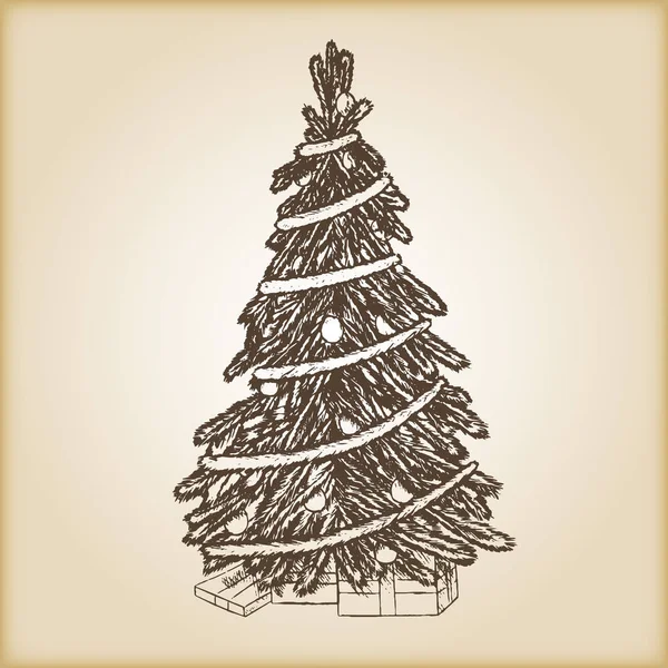 Weihnachten handgezeichnete Vektor-Illustration - Weihnachtsbaum, Vintage-Stil. — Stockvektor