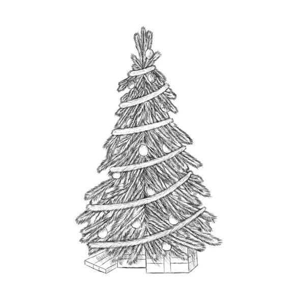 Christmas hand drawn vector illustration - Xmas tree, vintage style. — Stock Vector