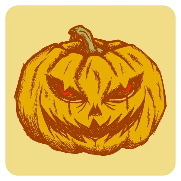 Dibujado a mano ilustración de bosquejo vectorial de color - creativo vintage camiseta ropa impresión cartel diseño, calabaza malvada de Halloween . — Vector de stock