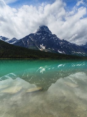 Sakin turkuaz su kuşları göl dağ yansıma, Alberta, Kanada ile