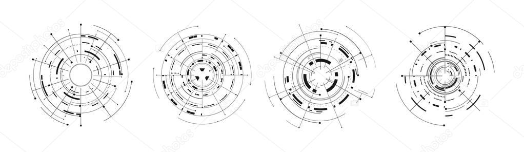 set of 4 futuristic circles