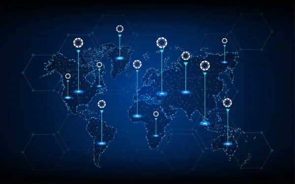 Vector mundo mapa tecnología telecomunicaciones concepto Gráficos Vectoriales