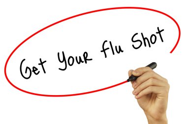 Adam el Get Your Flu Shot ile siyah kalemi görsel s yazma.