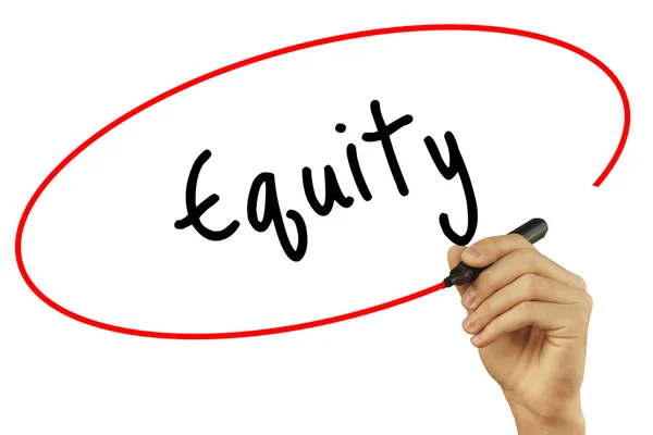 Man Hand writing Equity with black marker on visual screen. Isol — Stock Photo, Image