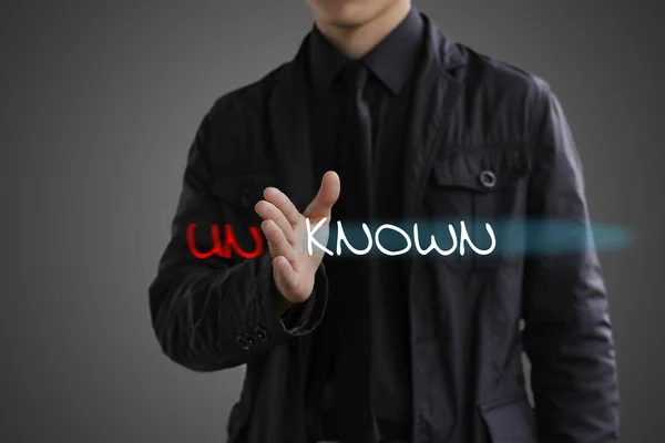Known concept. Businessman makes the unknown into known — Stock Photo, Image