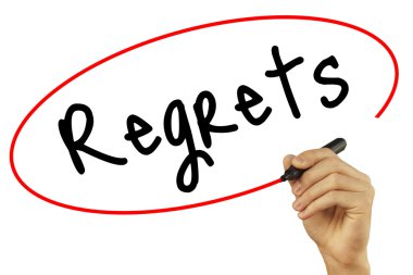 Adam el pişmanlık ile siyah kalemi görsel ekranda yazma. ISO