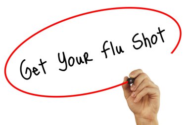 Adam el Get Your Flu Shot ile siyah kalemi görsel s yazma.