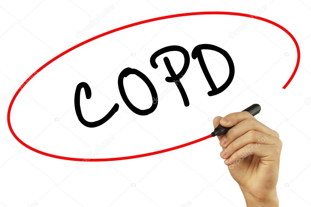 Man Hand writing COPD with black marker on visual screen. Isolat