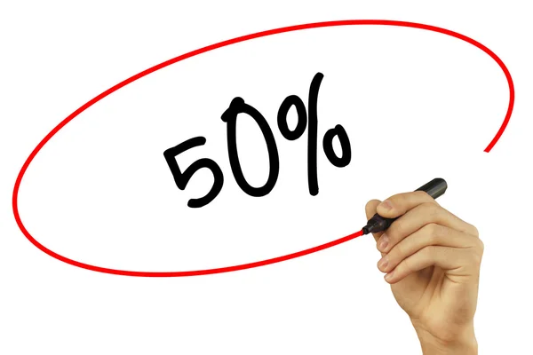 Hombre Escritura a mano 50% con marcador negro en pantalla visual. Aislar — Foto de Stock