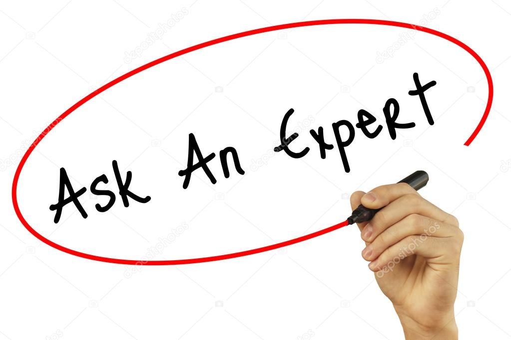 Man Hand writing Ask An Expert with black marker on visual scree