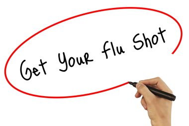 Adam el Get Your Flu Shot ile siyah kalemi görsel s yazma.