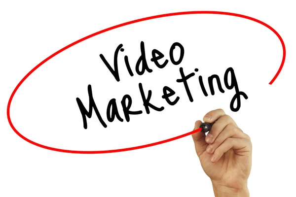 Man Hand writing Video Marketing black marker on visual screen. — Stock Photo, Image