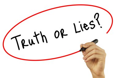Adam el yazma Truth or Lies? siyah kalemi ile görsel scre üzerinde