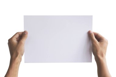 A4 kağıt elinde tutan el. Broşür sunumu. Pamphle