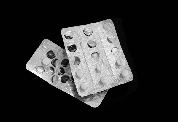 Deux emballages vides de comprimés. Plaquette thermoformée de pilules de pharmacie blanche . — Photo