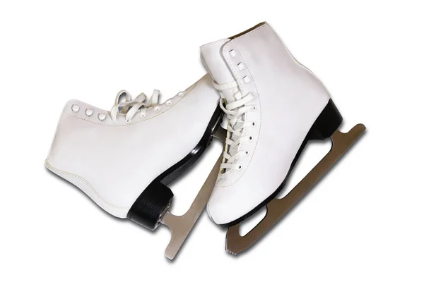Par de patines de hielo blancos para mujer aislados sobre fondo blanco — Foto de Stock