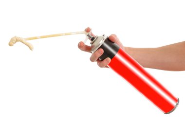 Poliüretan tutan işçi el köpük yapıştırıcı tabancası uygulaması