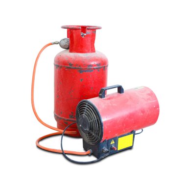 Gaz ısı tabancası. Asma tavan için donatım. Pervane kırmızı tank