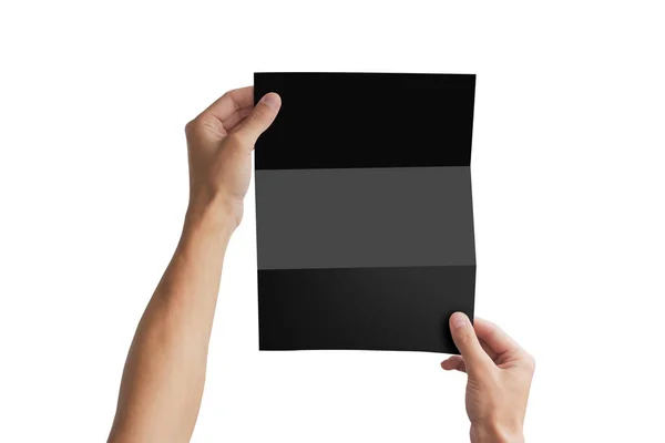 Рука с черным пустым буклетом. Презентация брошюры . — стоковое фото