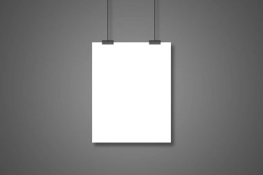 Bir dize ile iki clothespins asılı boş beyaz sayfa. Ben