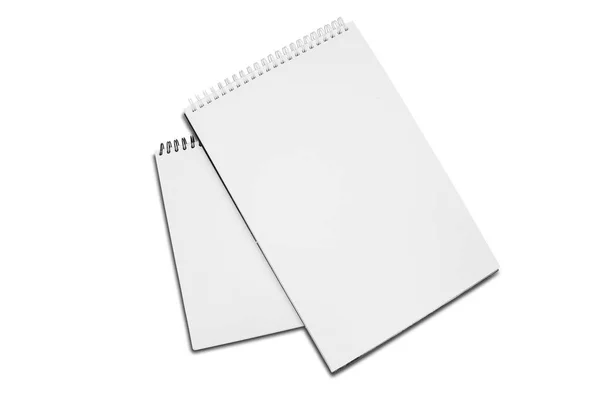 Two blank white spiral bound paper drawing pad with shadow isola — Stock Photo, Image