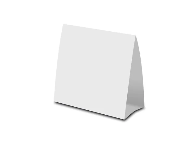 흰색 빈 화이트 테이블 텐트입니다. 종이 수직 카드 고립 된 o — 스톡 사진