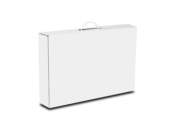 Caja blanca con asa. Caja de embalaje para portátil. Aislado en whi — Foto de Stock