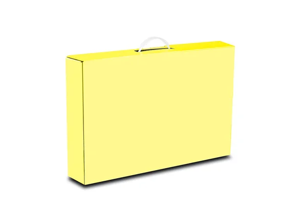 Geel vak met een handvat. Verpakking-box voor laptop. Geïsoleerd op wh — Stockfoto
