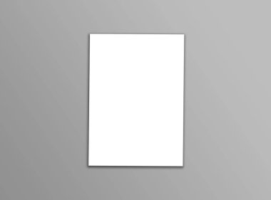 A4 beyaz el ilanı şablonu kağıt yumuşak ile gri arka plan üzerinde boş
