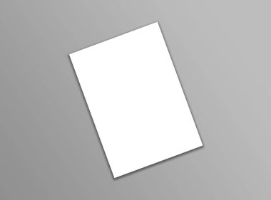A4 beyaz el ilanı şablonu kağıt yumuşak ile gri arka plan üzerinde boş