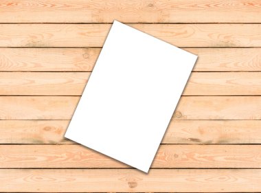 A4 beyaz el ilanı şablonu Kağıt ahşap zemin üzerine boş Yani