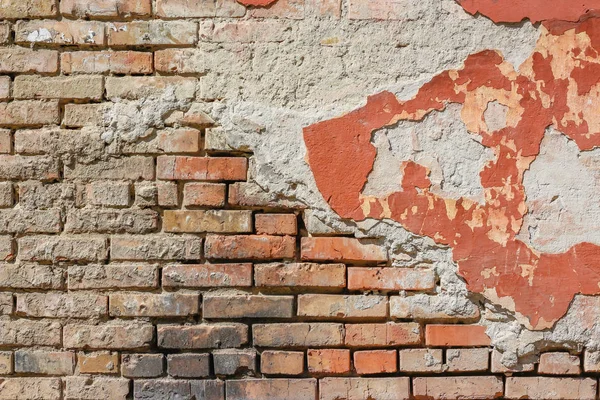 The texture of the old peeling concrete walls with bricks. One c Royalty Free Stock Photos
