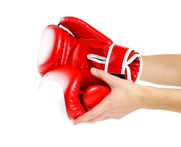 Luvas de boxe vermelhas. Duas luvas de desporto. Isolado em um backgr branco — Fotografia de Stock