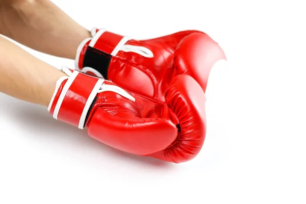 Gants de boxe rouges. Deux gants de sport. Isolé sur un fond blanc — Photo