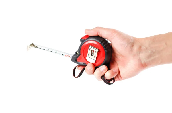 Hand holds red-black roulette on a white background. Closeup — Stock Photo, Image