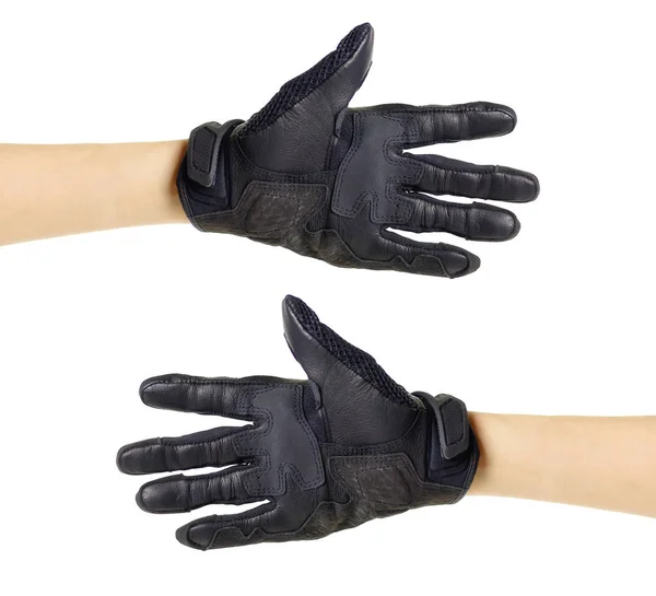 Guantes deportivos Moto negros. Aislado sobre fondo blanco — Foto de Stock